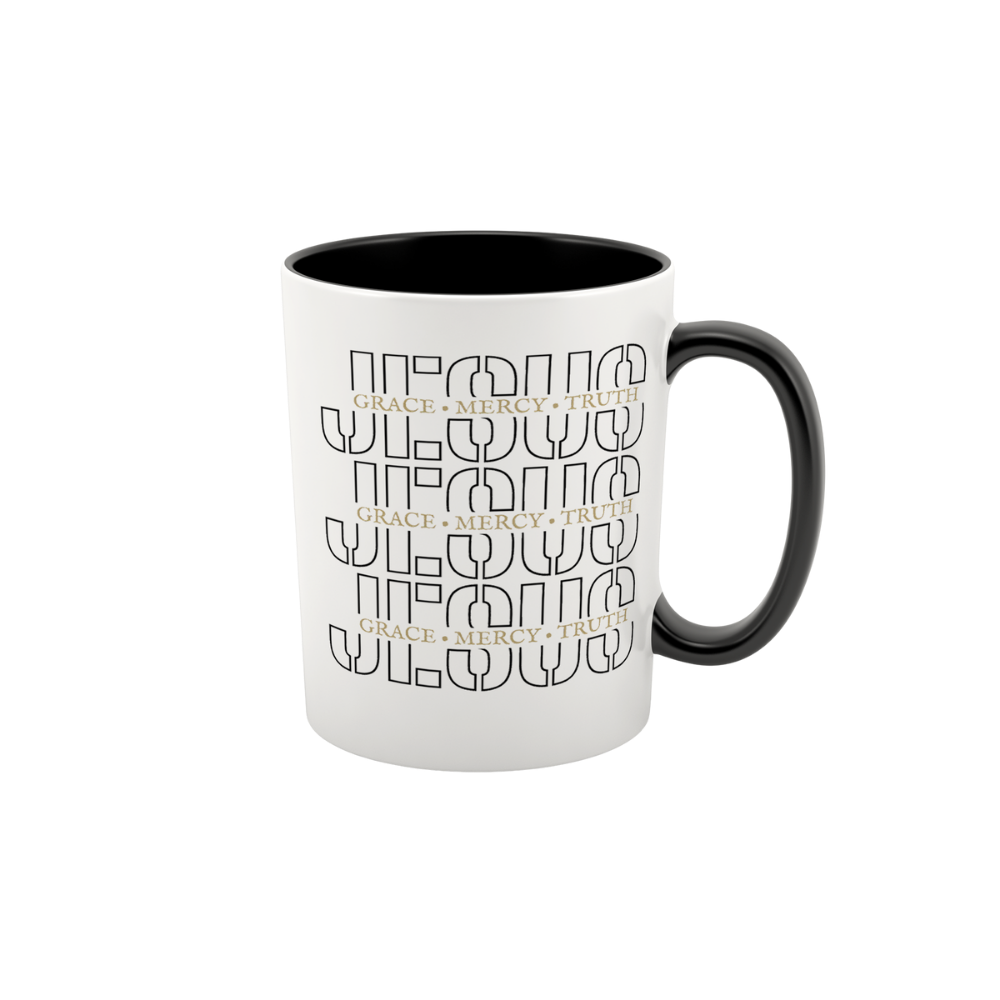15 oz ceramic Grace Mercy Truth mug with modern faith design