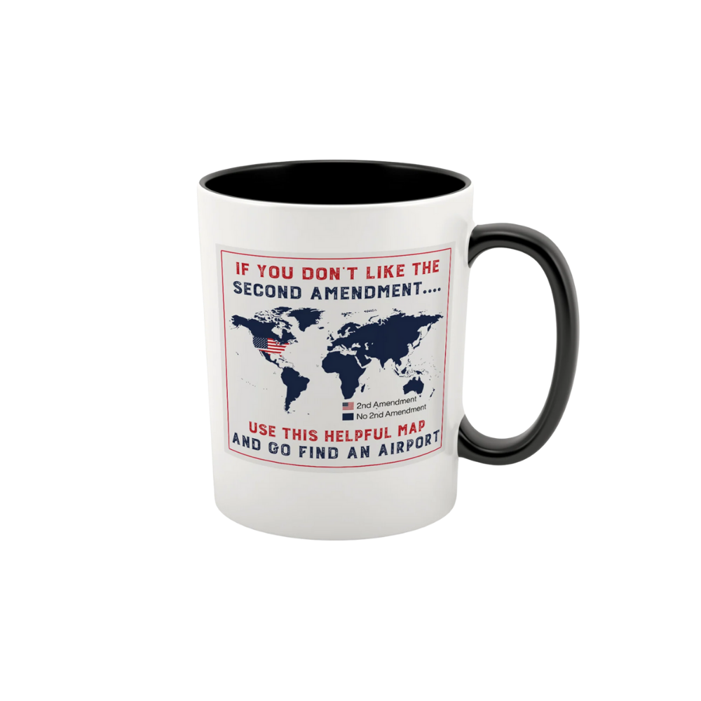 15 oz ceramic coffee mug featuring Second Amendment world map design