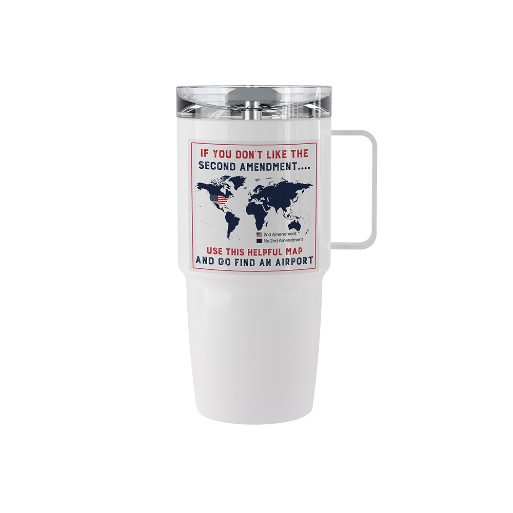 20 oz stainless steel 2A map tumbler with Second Amendment world map design