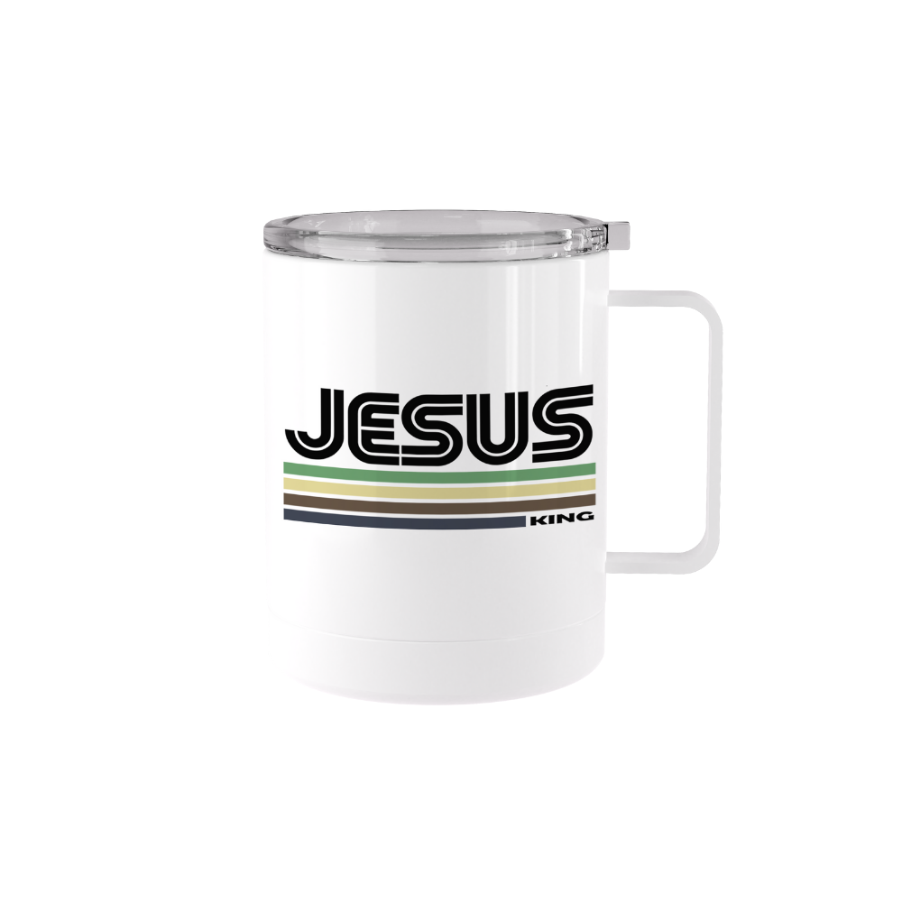 12 oz stainless steel Jesus Is King mug with handle and faith message