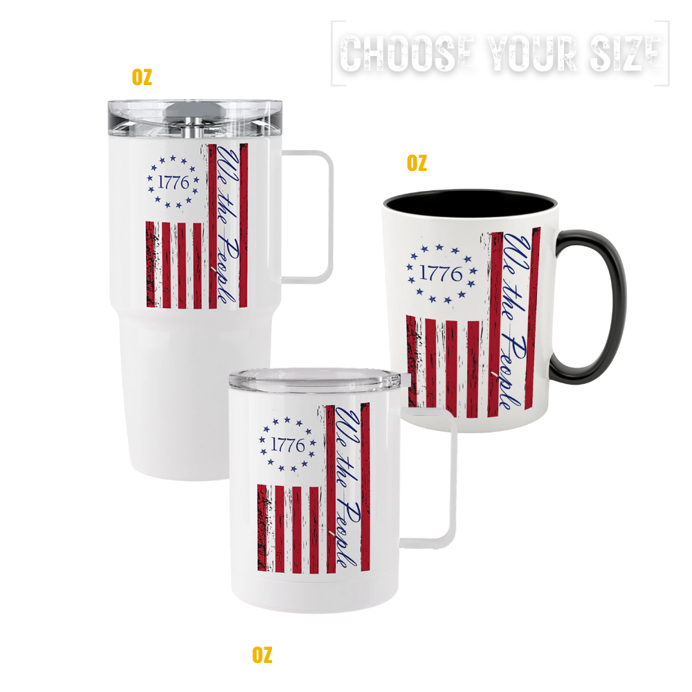 We The People 1776 tumblers and mugs with patriotic flag design