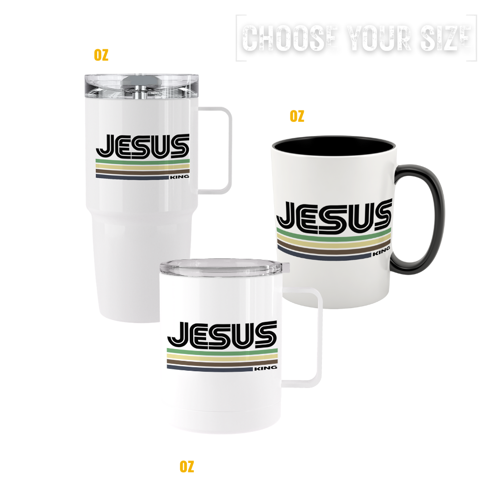 Jesus Is King tumblers & mugs available in stainless steel and ceramic options