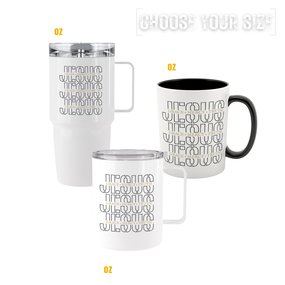 Grace Mercy Truth tumblers & mugs available in stainless steel and ceramic