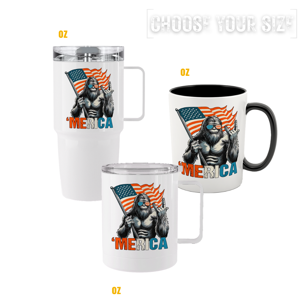 ’Merica Yeti tumblers & mugs featuring a patriotic American yeti design