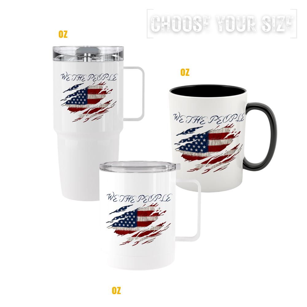 America Torn & True tumblers and mugs with distressed American flag design.