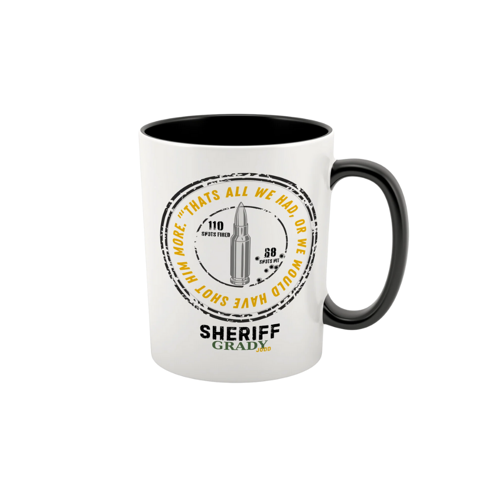 15 oz ceramic Out of Bullets mug reflecting resolve and responsibility