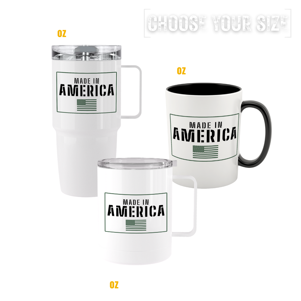 Made In America tumblers and mugs with American flag design