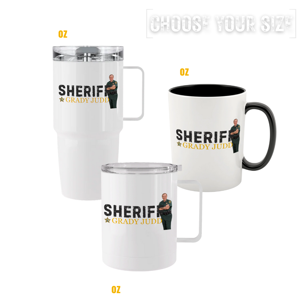 Sheriff Grady Judd portrait tumblers & mugs available in stainless steel and ceramic