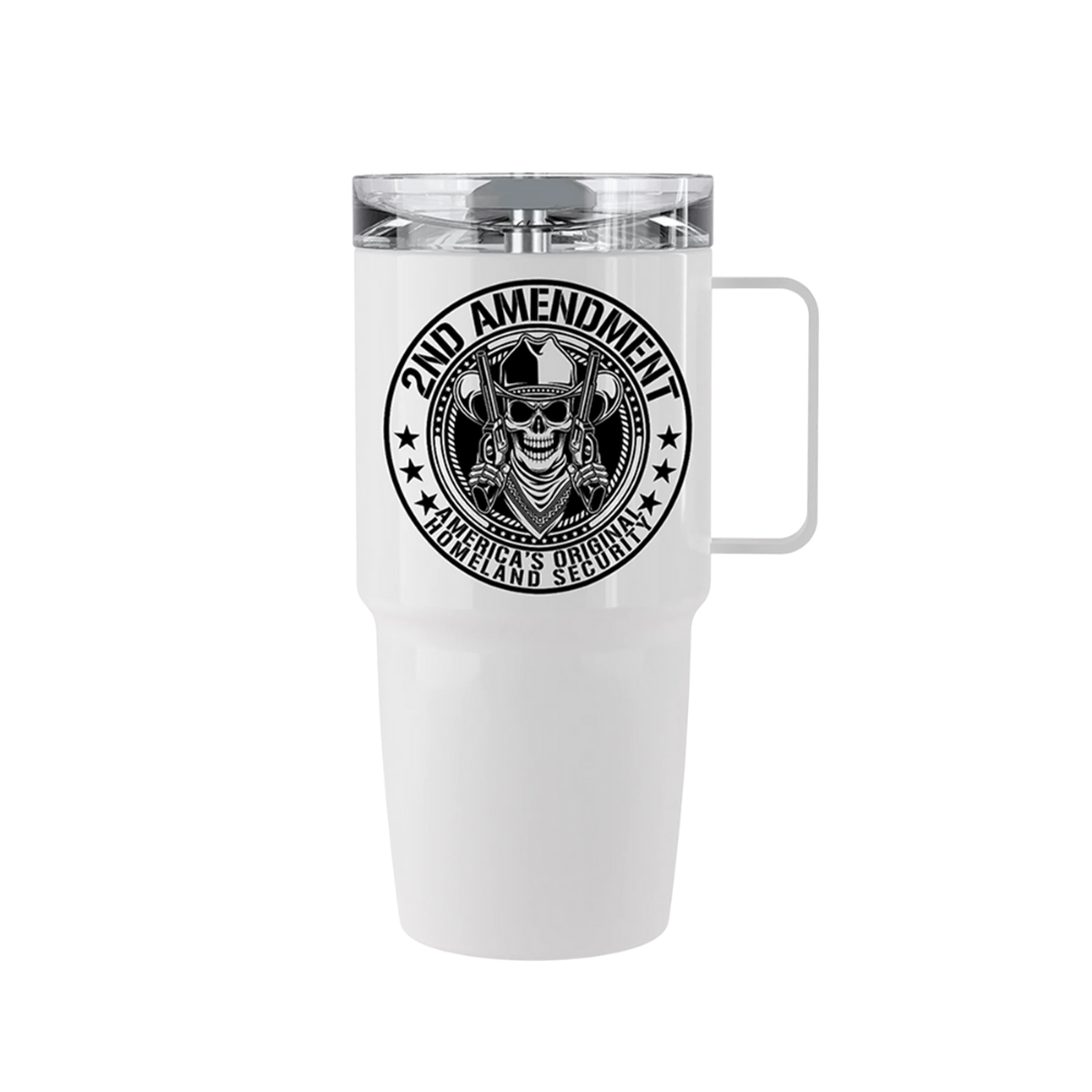 20 oz stainless steel 2A Homeland Security tumbler with Second Amendment emblem
