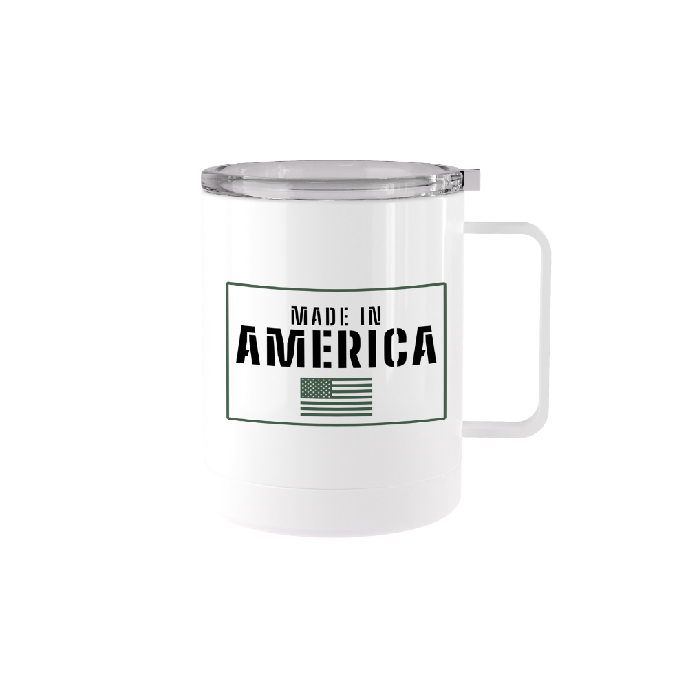 12 oz stainless steel Made In America tumbler mug with handle