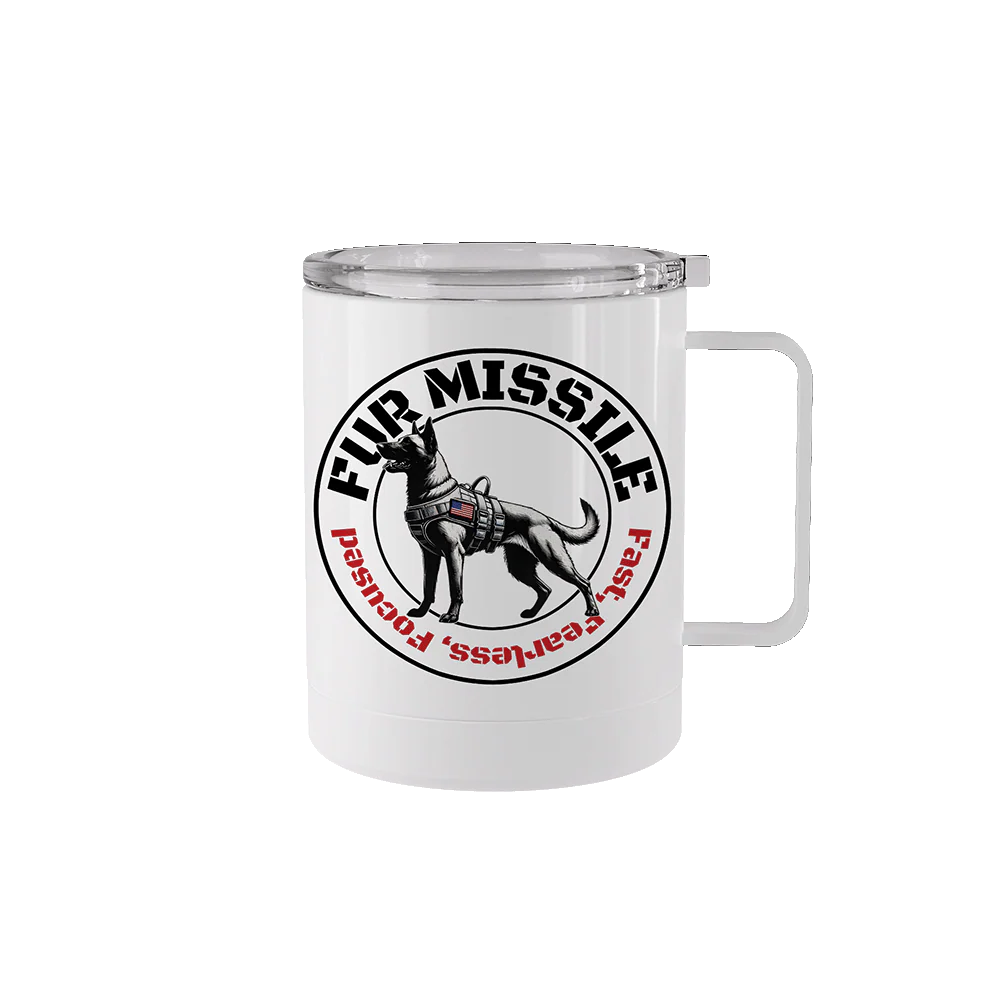 12 oz stainless steel Fur Missile V2 mug with handle