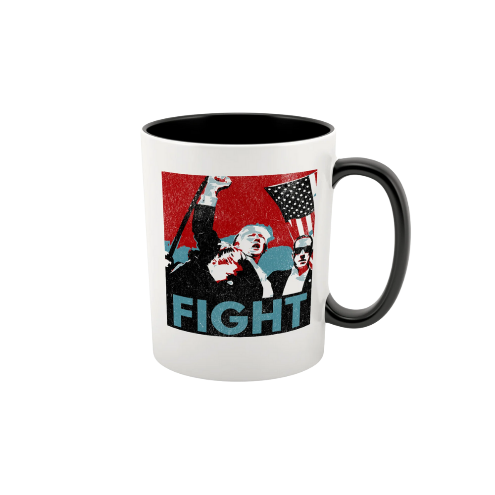 15 oz ceramic Trump Fight Retro mug with vintage political artwork