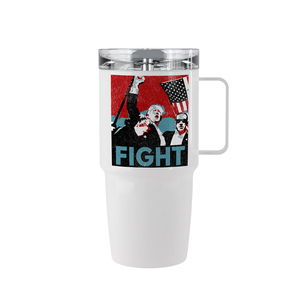 20 oz stainless steel Trump Fight Retro tumbler with poster-style design