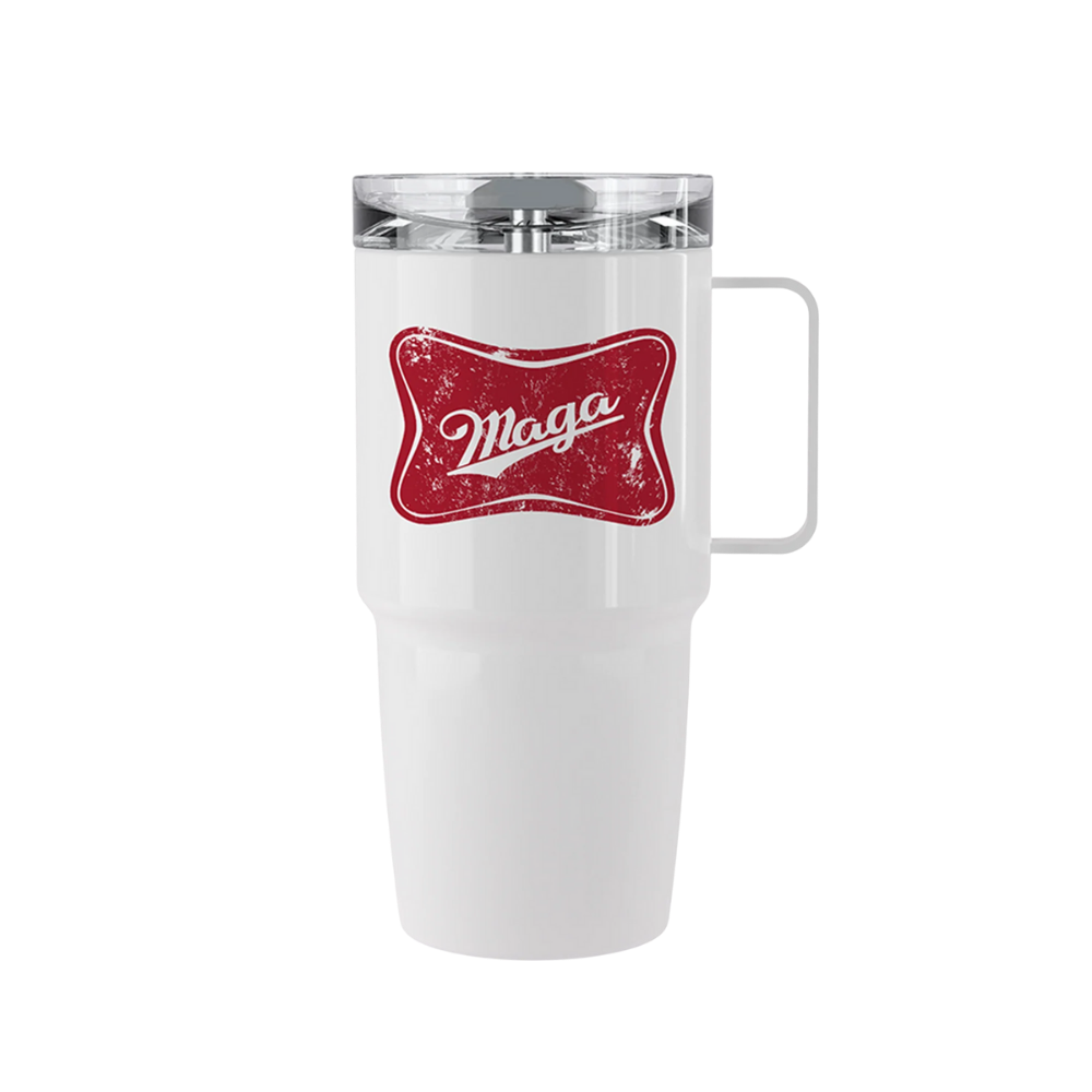 20 oz stainless steel MAGA High Life tumbler with vintage-style artwork