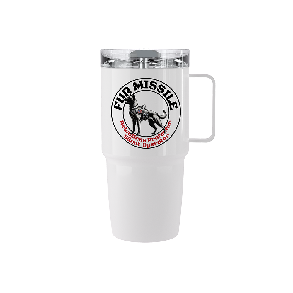 20 oz stainless steel Fur Missile V3 tumbler with K9 emblem design