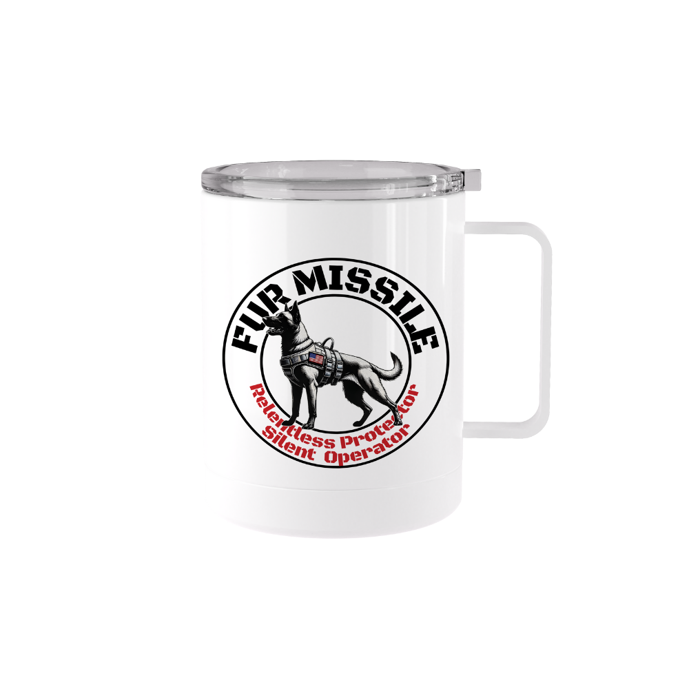 12 oz stainless steel Fur Missile V3 mug with handle