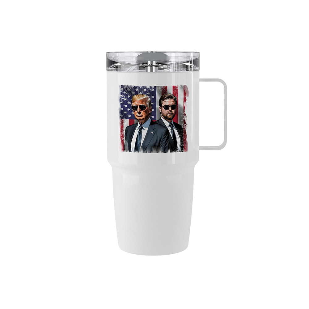 20 oz stainless steel Trump Vance America tumbler with American flag design