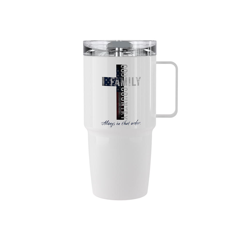 20 oz stainless steel Patriotic Cross tumbler with faith and American design