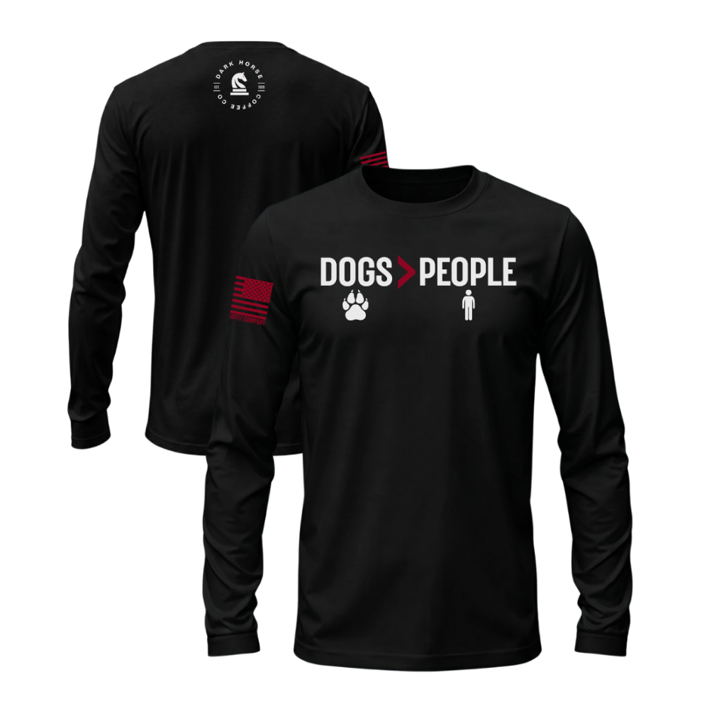 Dogs greater than People Black long sleeve tee featuring the Dogs > People design — built for cooler walks and layering.