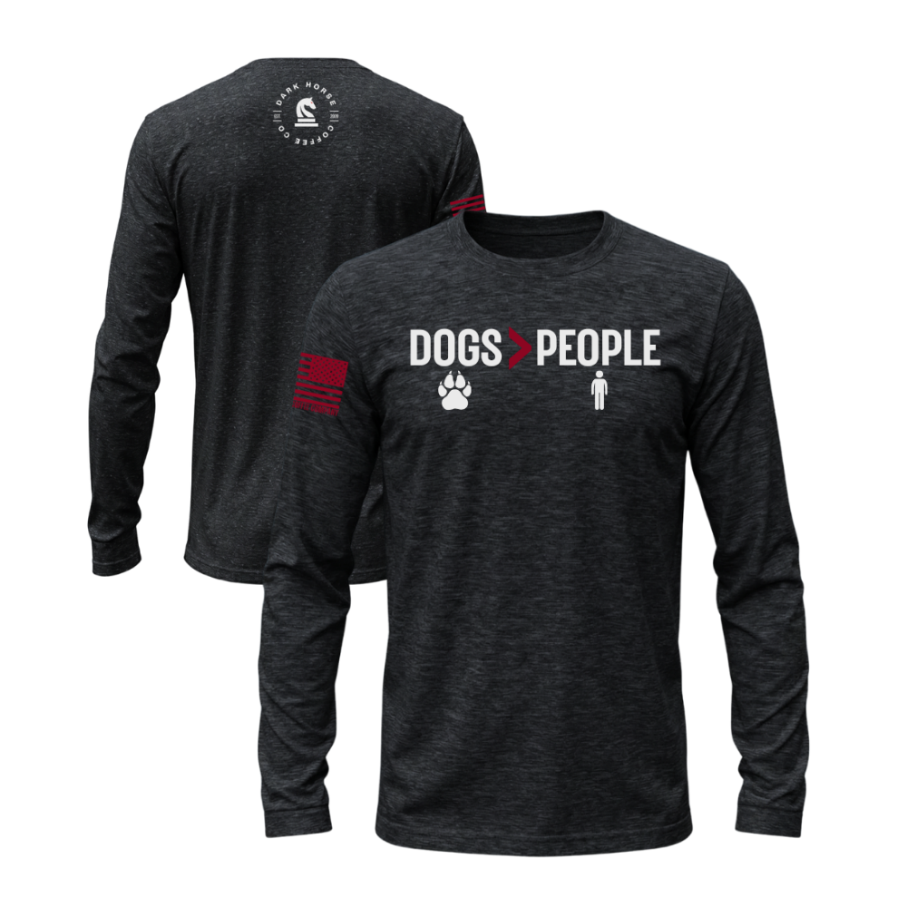 Dogs greater than People Charcoal Heather long sleeve tee featuring the Dogs > People design — built for cooler walks and layering.