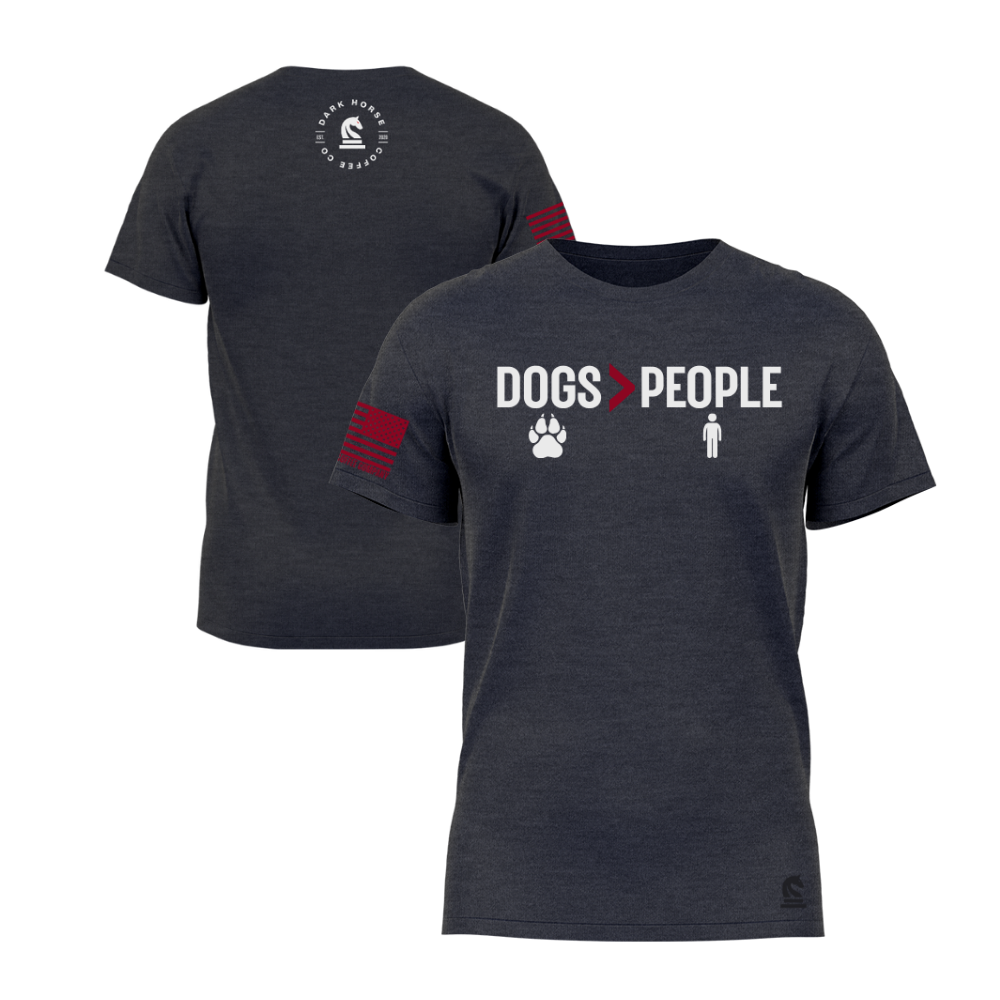 Dogs greater than People Charcoal Heather short sleeve tee featuring the Dogs > People design — a dog-lover statement piece for everyday wear.