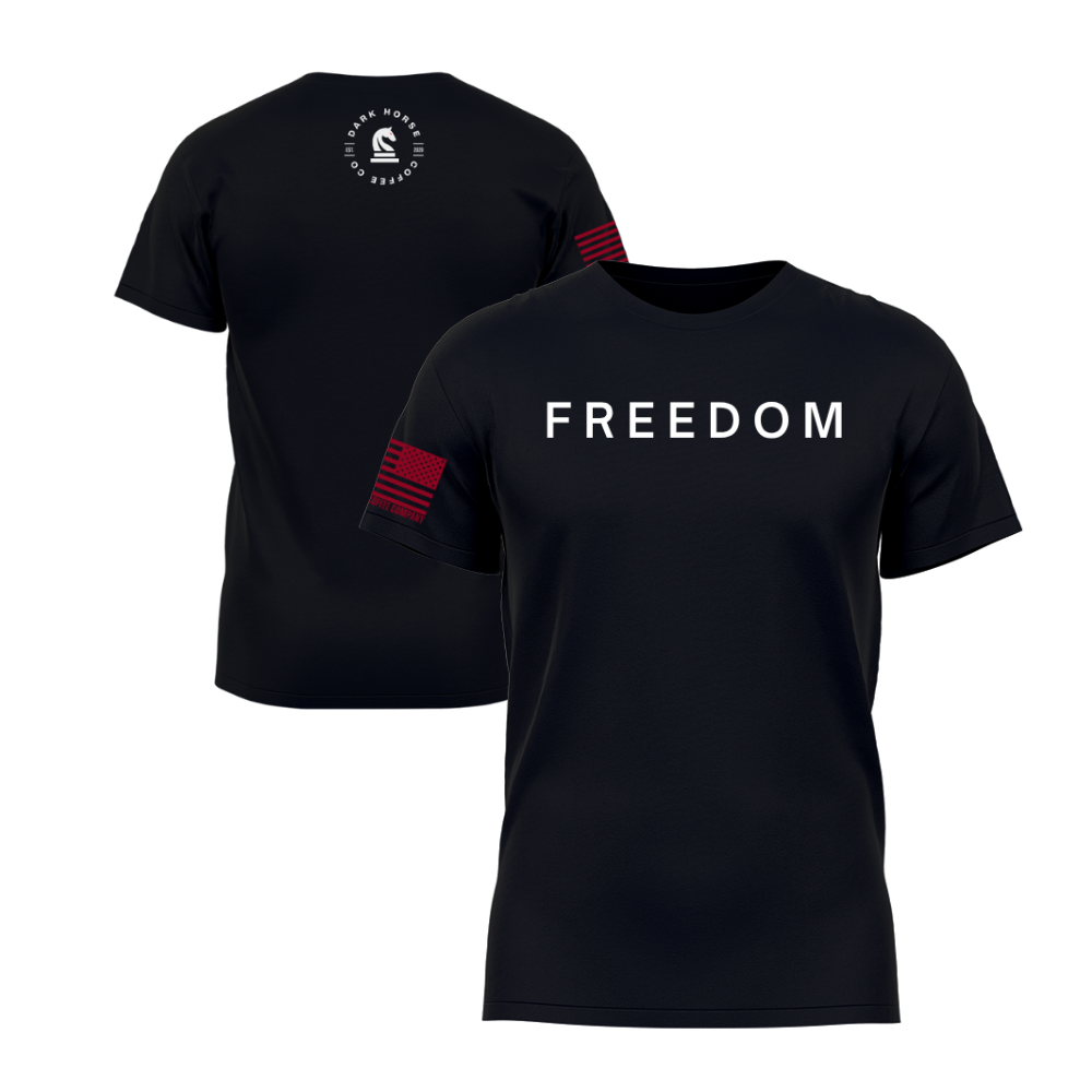 FREEDOM Black short sleeve t-shirt featuring the FREEDOM design — designed and printed in Florida by an American-owned small business.
