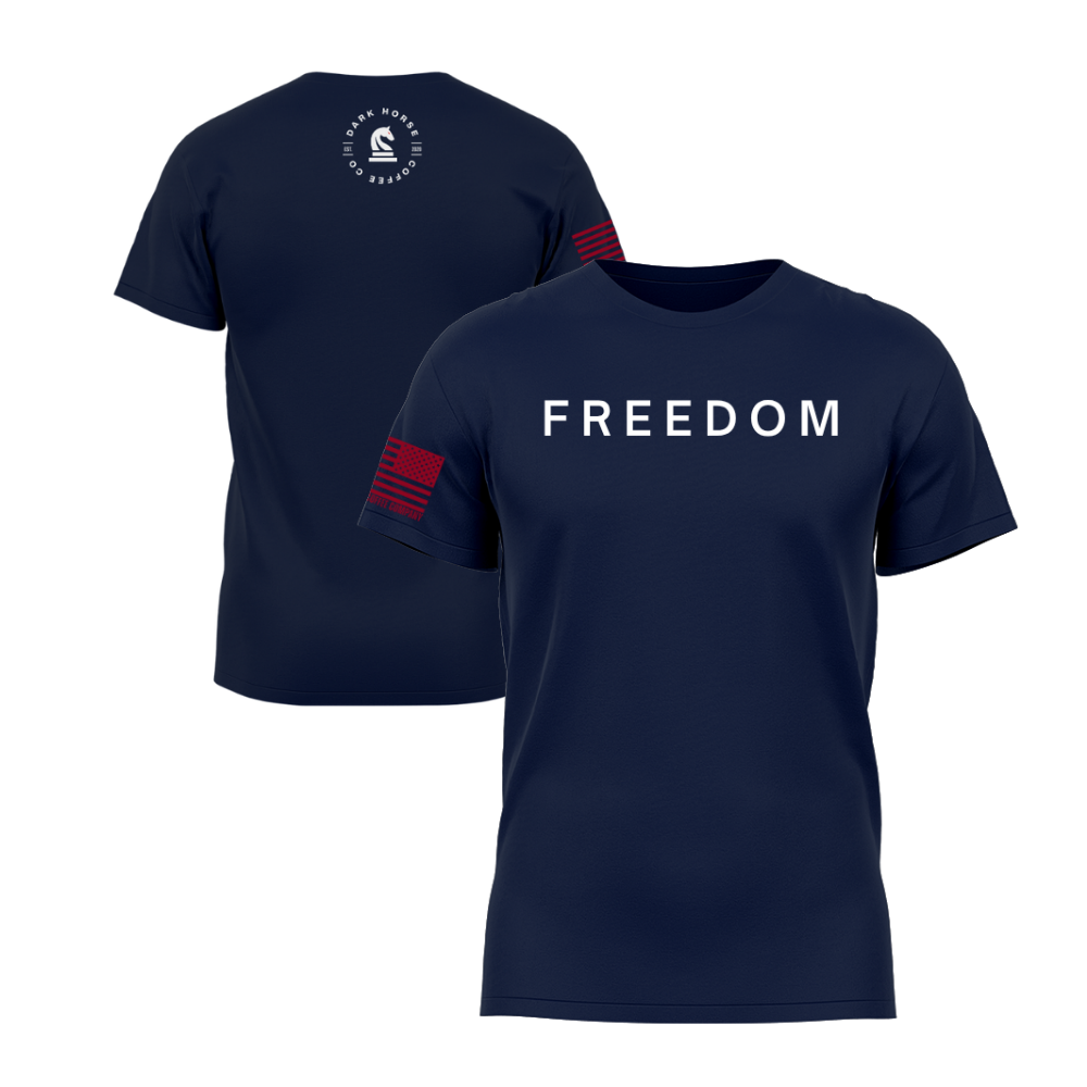 FREEDOM Midnight Navy short sleeve t-shirt featuring the FREEDOM design — designed and printed in Florida by an American-owned small business.