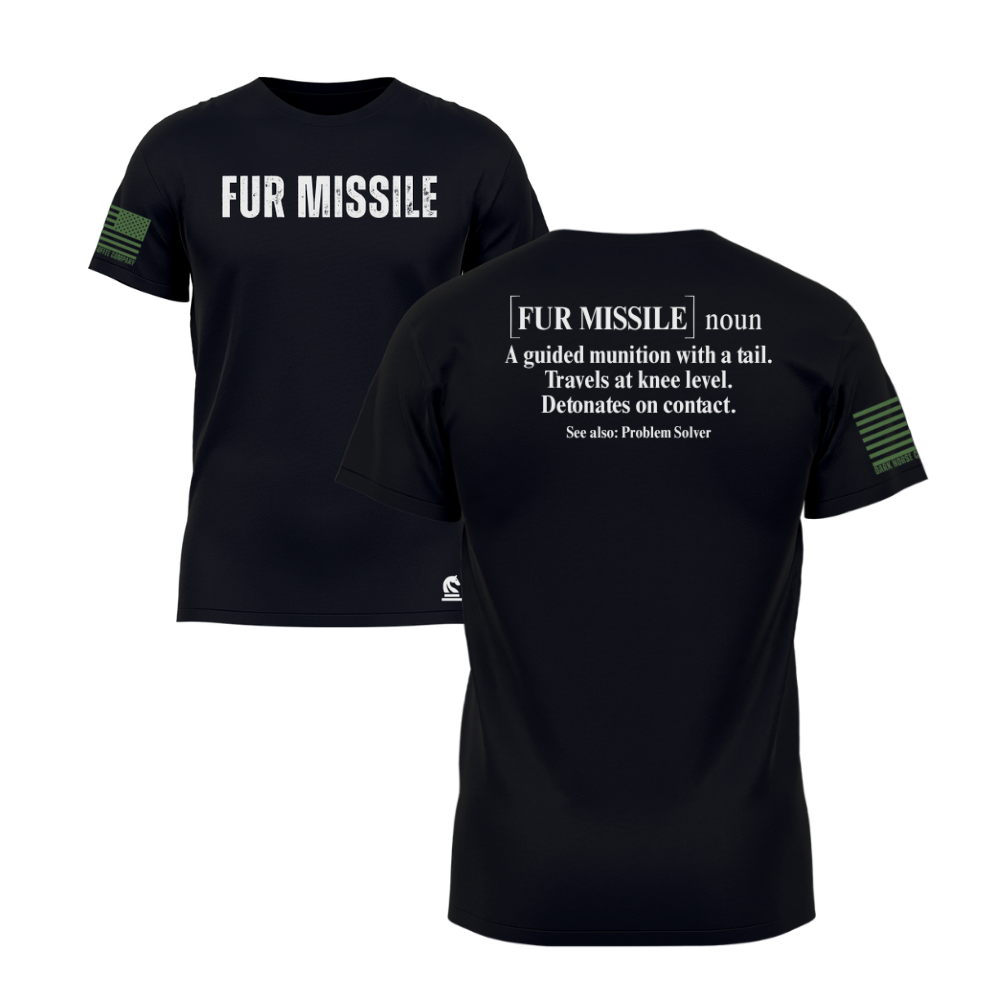 Fur Missile Black short sleeve tee featuring the Fur Missile design — a dog-lover statement piece for everyday wear.