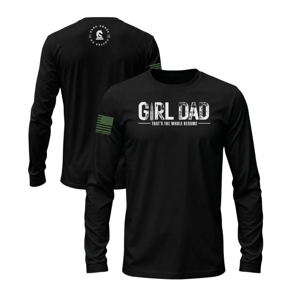 Girl Dad Black long sleeve t-shirt featuring the Girl Dad design — designed and printed in Florida by an American-owned small business.
