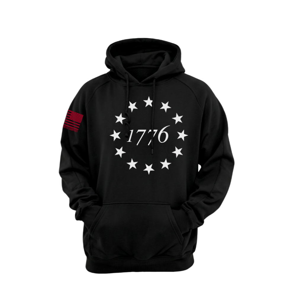Heritage 1776 Black pullover hoodie featuring the Heritage 1776 design — designed and printed in Florida by an American-owned small business.