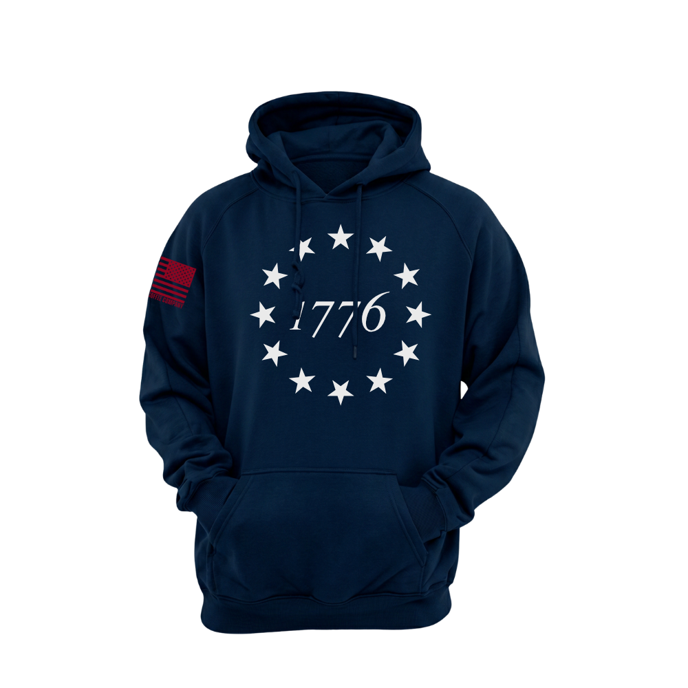 Heritage 1776 Midnight Navy pullover hoodie featuring the Heritage 1776 design — designed and printed in Florida by an American-owned small business.