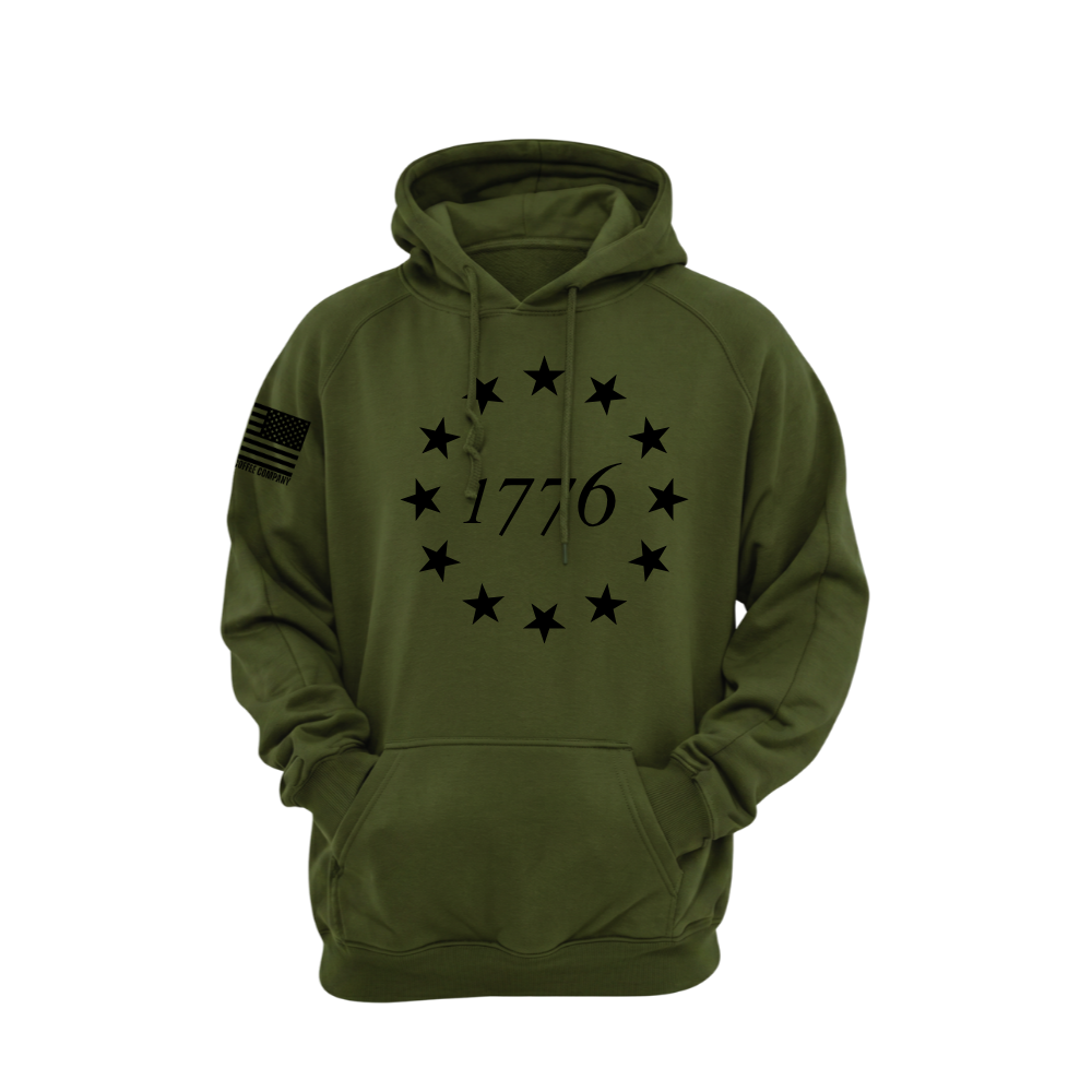 Heritage 1776 Military Green pullover hoodie featuring the Heritage 1776 design — designed and printed in Florida by an American-owned small business.