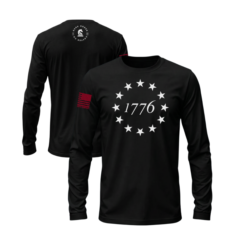 Heritage 1776 Black long sleeve t-shirt featuring the Heritage 1776 design — designed and printed in Florida by an American-owned small business.