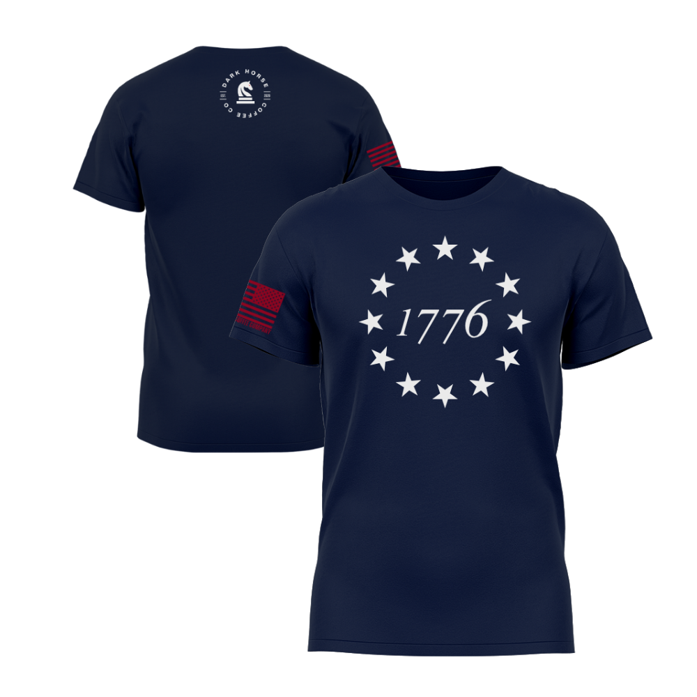Heritage 1776 Midnight Navy short sleeve t-shirt featuring the Heritage 1776 design — designed and printed in Florida by an American-owned small business.