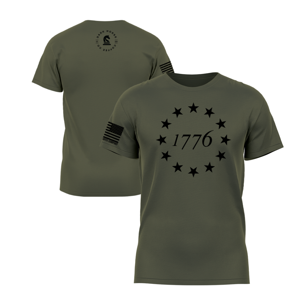 Heritage 1776 Military Green short sleeve t-shirt featuring the Heritage 1776 design — designed and printed in Florida by an American-owned small business.