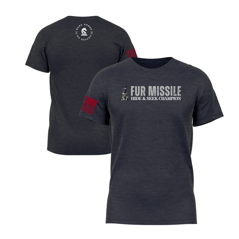 Hide & Seek Champion Charcoal Heather short sleeve tee featuring the Hide & Seek Champion design — a dog-lover statement piece for everyday wear.