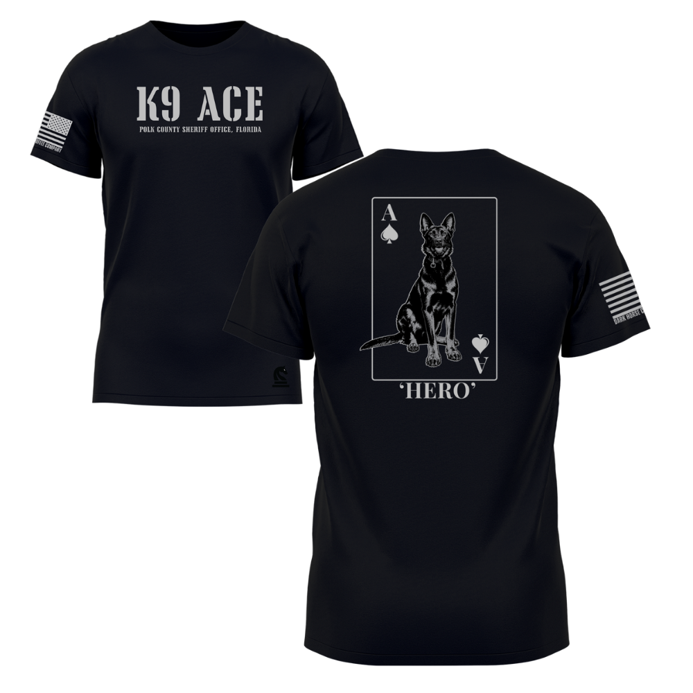 K9 ACE - Hero Black short sleeve t-shirt featuring the K9 ACE - Hero design — designed and printed in Florida by an American-owned small business.