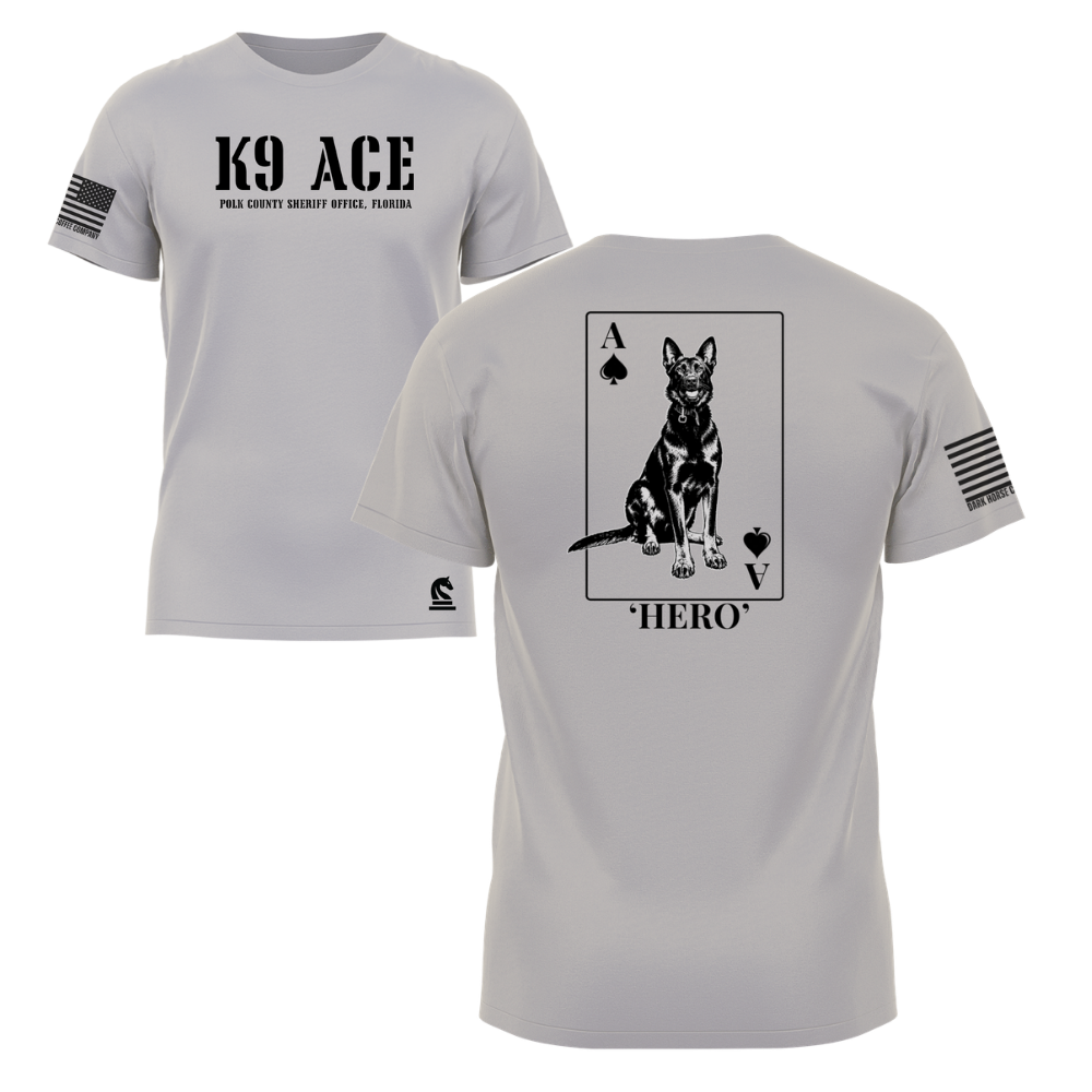 K9 ACE - Hero Light Grey short sleeve t-shirt featuring the K9 ACE - Hero design — designed and printed in Florida by an American-owned small business.