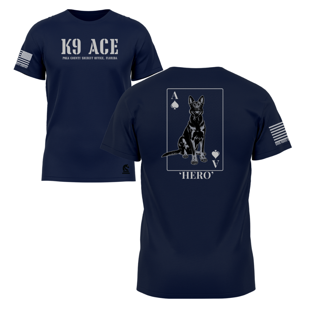 K9 ACE - Hero Midnight Navy short sleeve t-shirt featuring the K9 ACE - Hero design — designed and printed in Florida by an American-owned small business.