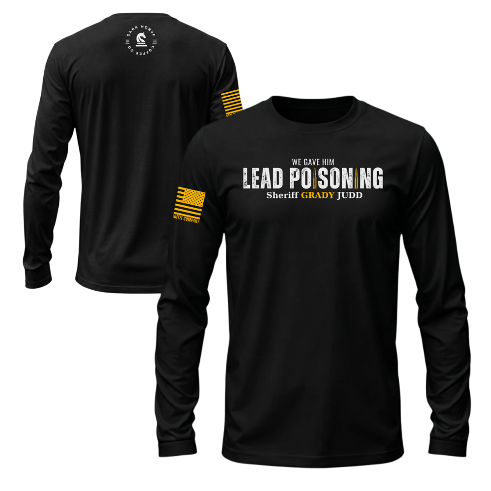 Lead Poisoning Black long sleeve t-shirt featuring the Lead Poisoning design — designed and printed in Florida by an American-owned small business.