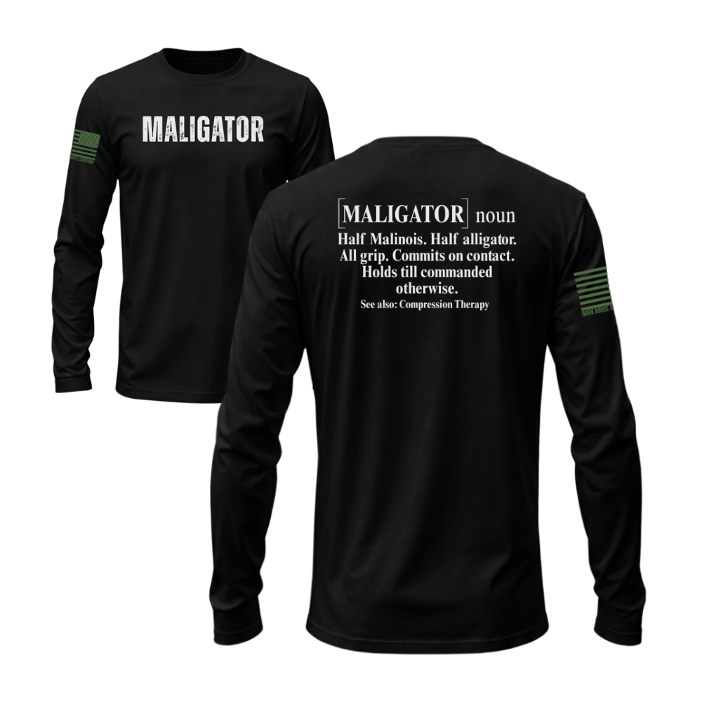 Maligator Black long sleeve tee featuring the Maligator design — built for cooler walks and layering.