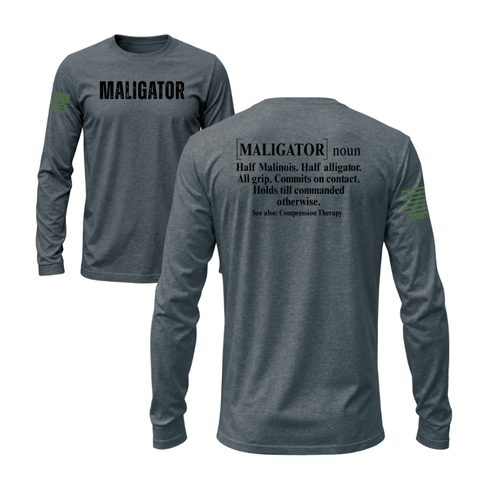 Maligator Heather Metal long sleeve tee featuring the Maligator design — built for cooler walks and layering.