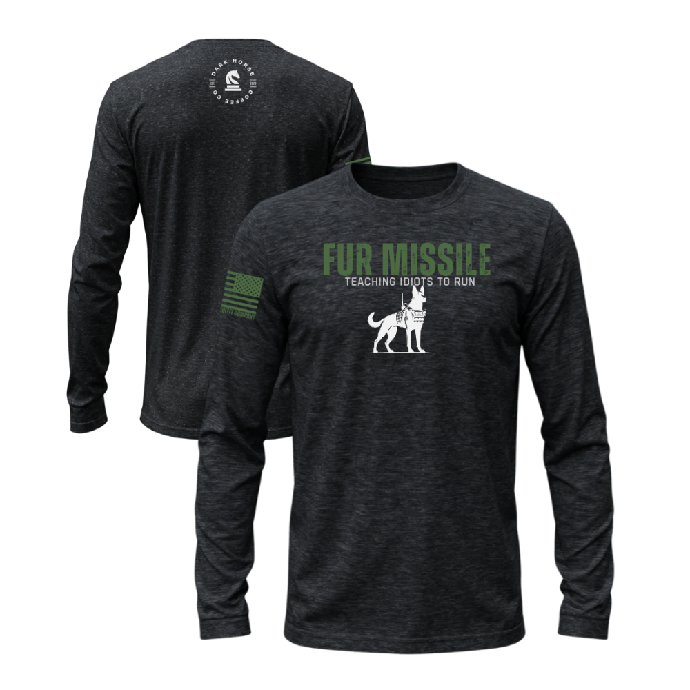 Teaching Idiots Charcoal Heather long sleeve tee featuring the Teaching Idiots design — built for cooler walks and layering.