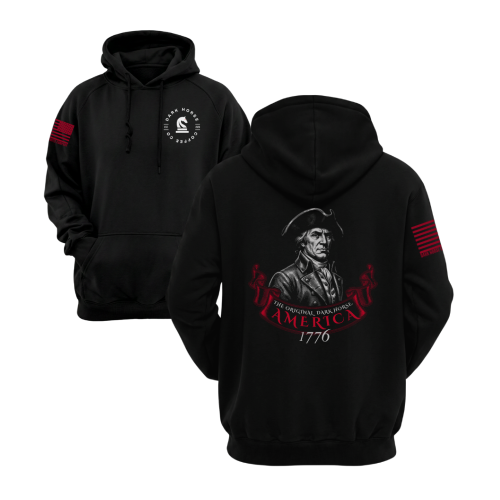 The Original Dark Horse Black pullover hoodie featuring the The Original Dark Horse design — designed and printed in Florida by an American-owned small business.