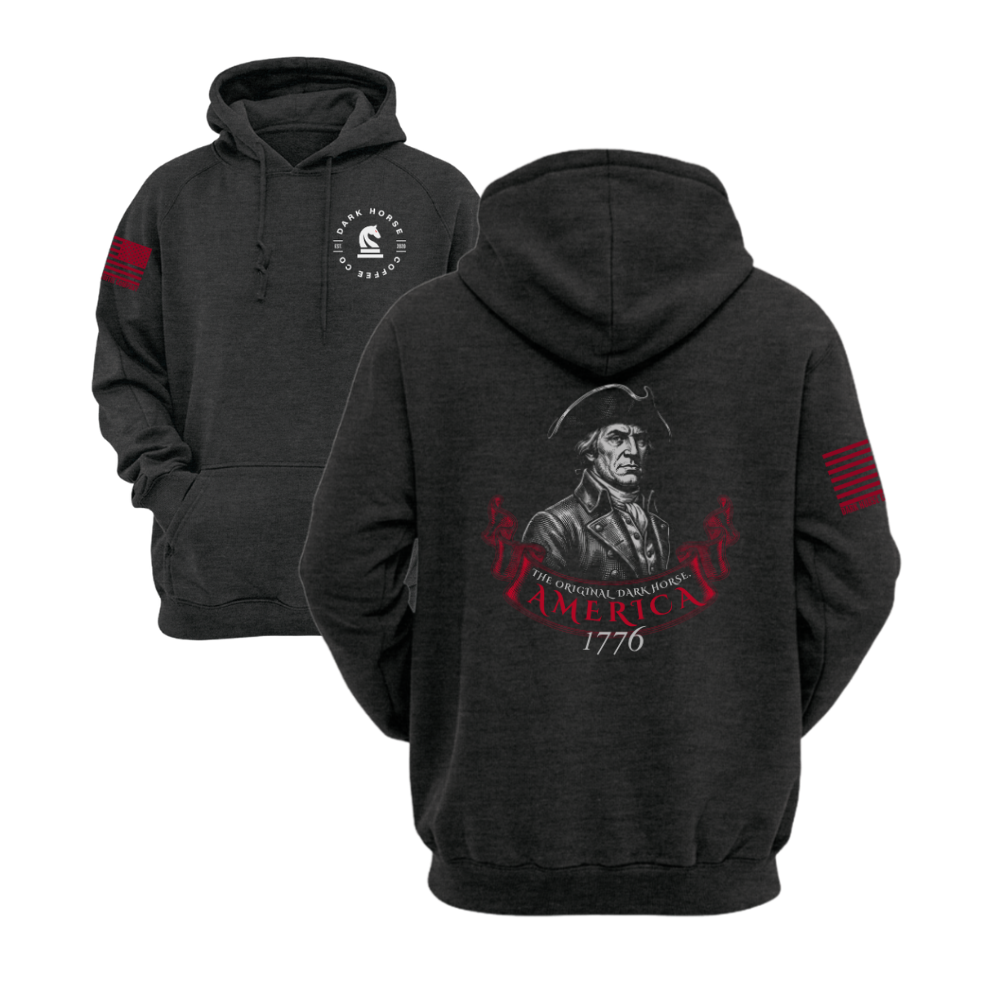 The Original Dark Horse Heather Charcoal pullover hoodie featuring the The Original Dark Horse design — designed and printed in Florida by an American-owned small business.