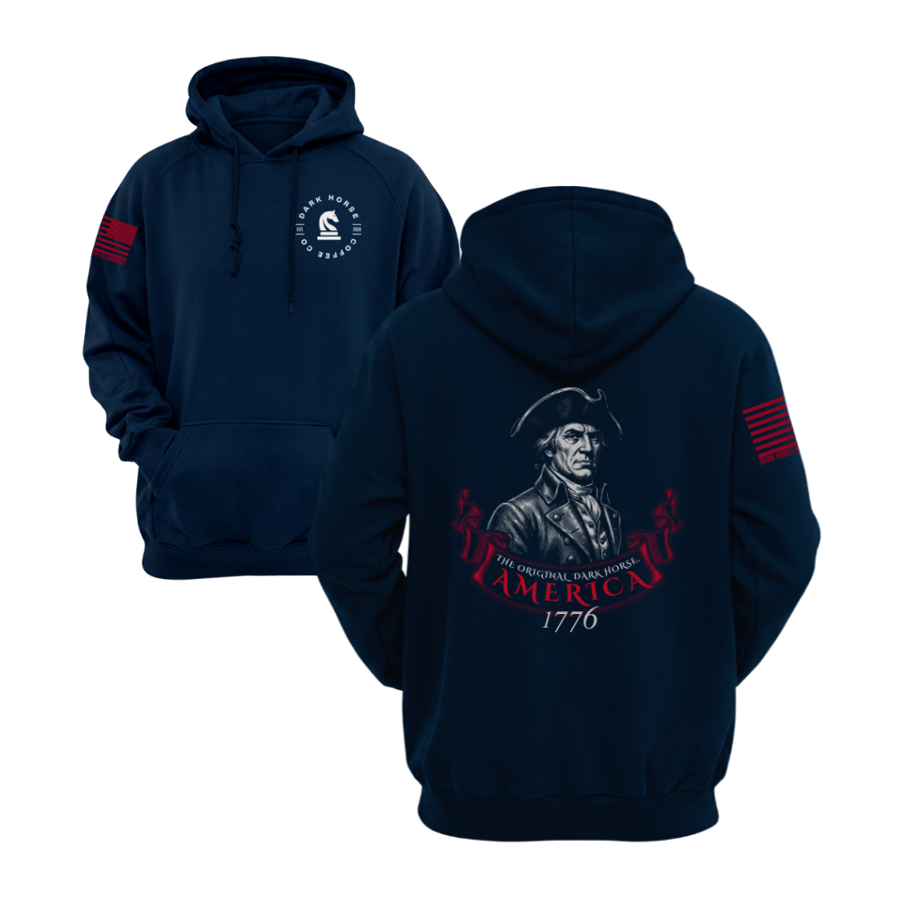 The Original Dark Horse Midnight Navy pullover hoodie featuring the The Original Dark Horse design — designed and printed in Florida by an American-owned small business.