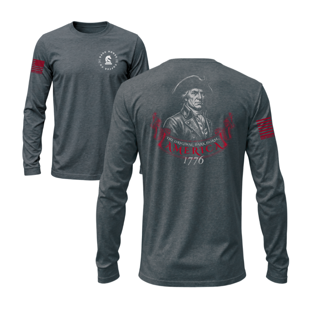 The Original Dark Horse Heather Metal long sleeve t-shirt featuring the The Original Dark Horse design — designed and printed in Florida by an American-owned small business.