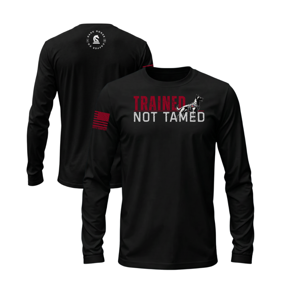 Trained Not Tamed Black long sleeve tee featuring the Trained Not Tamed design — built for cooler walks and layering.