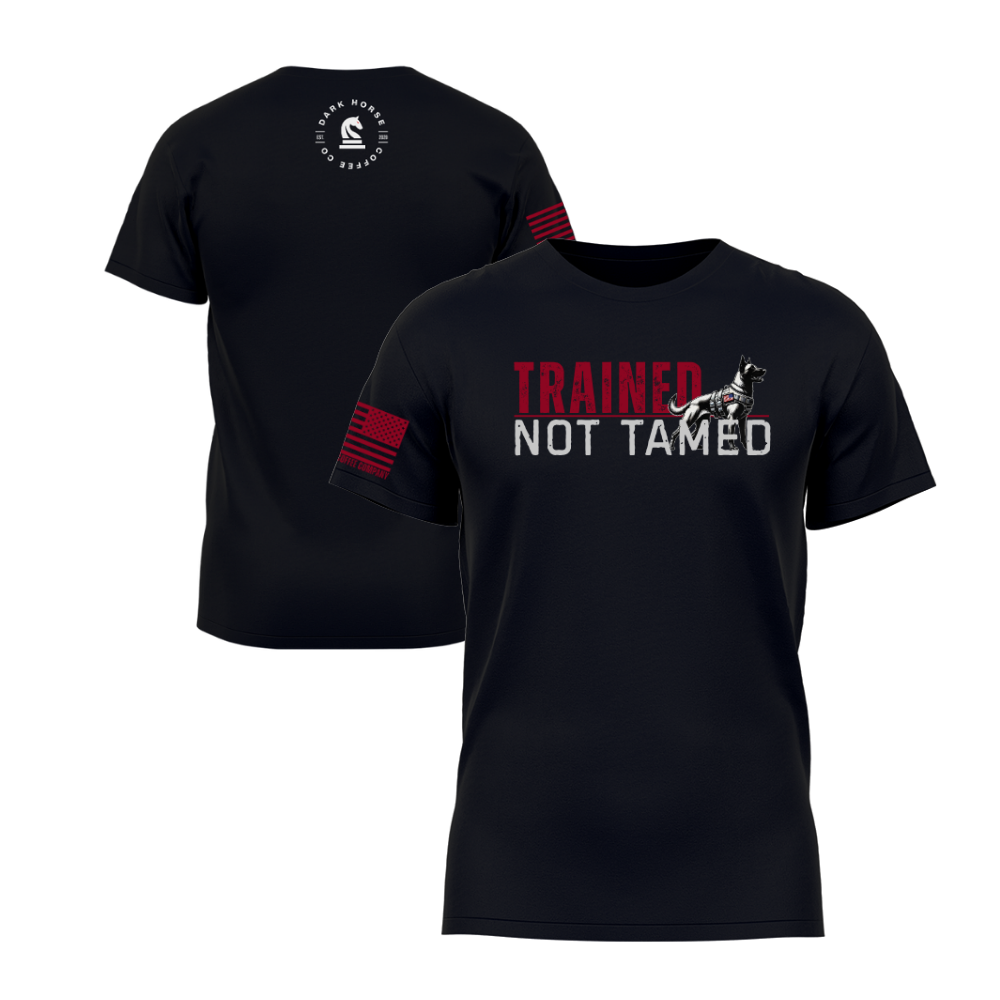 Trained Not Tamed Black short sleeve tee featuring the Trained Not Tamed design — a dog-lover statement piece for everyday wear.