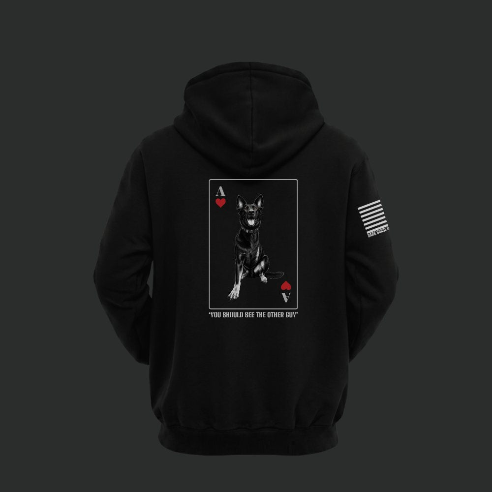 K9 ACE Other Guy hoodie in Black, back view
